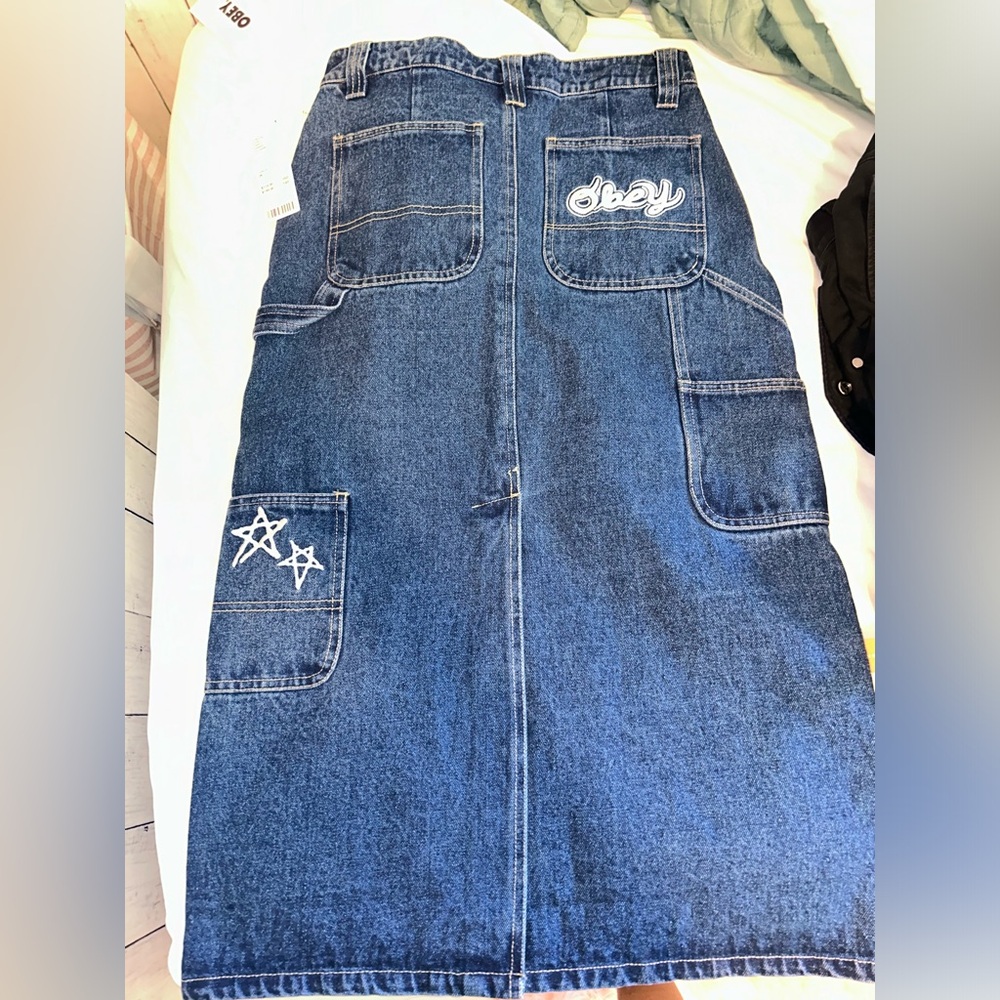 Obey Blue Denim Midi Skirt